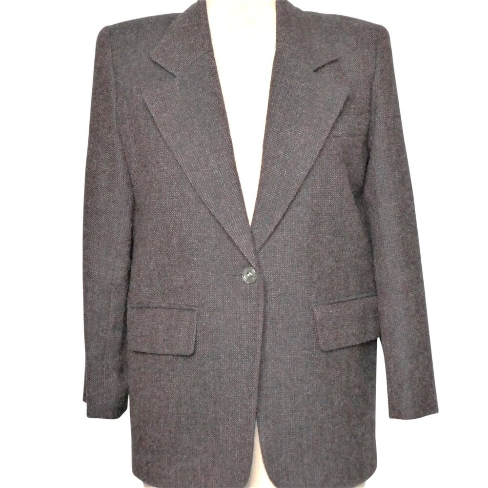 Vintage Ports International Pure New Wool Grey/ Burgundy Tweed Blazer Size S